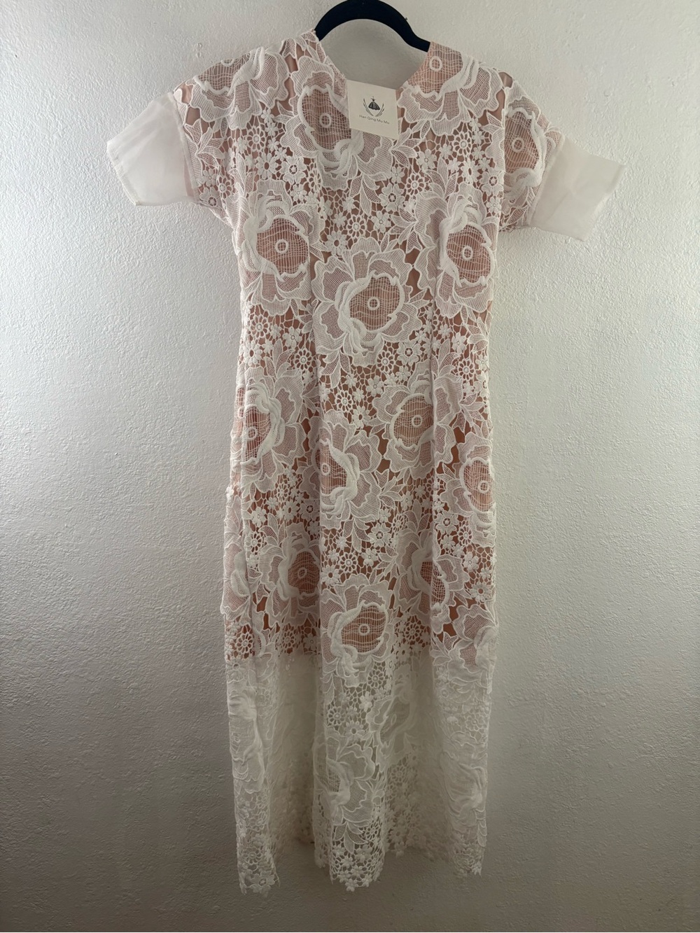 Han Qing Mu Mu short sleeve lace white dress size M